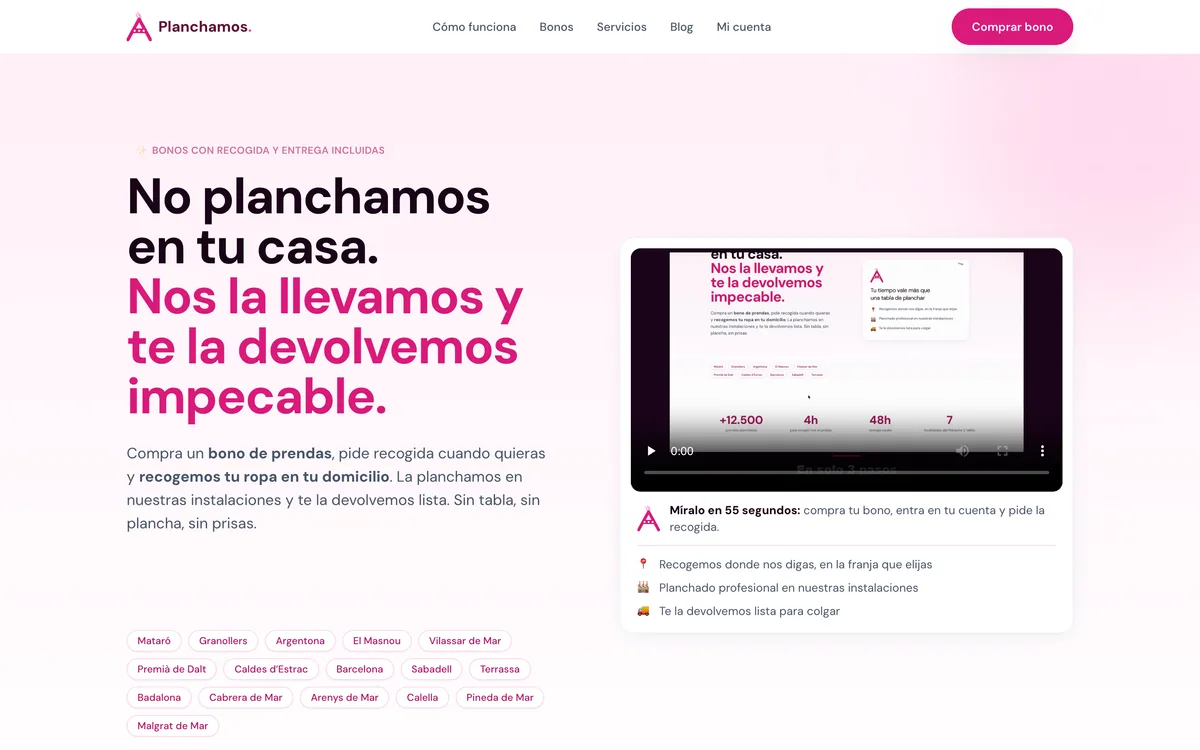 Portada de una web de planchado y lavandería a domicilio en Nacional