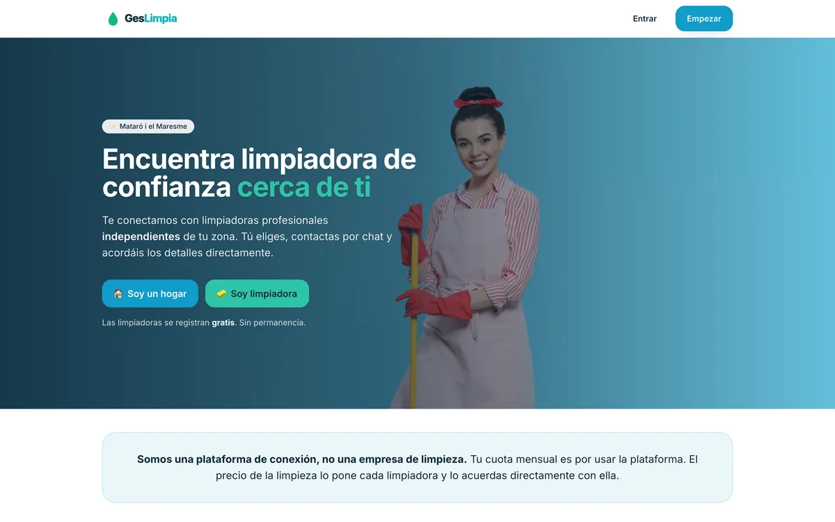 Portada de una web de limpiadoras por horas en Maresme
