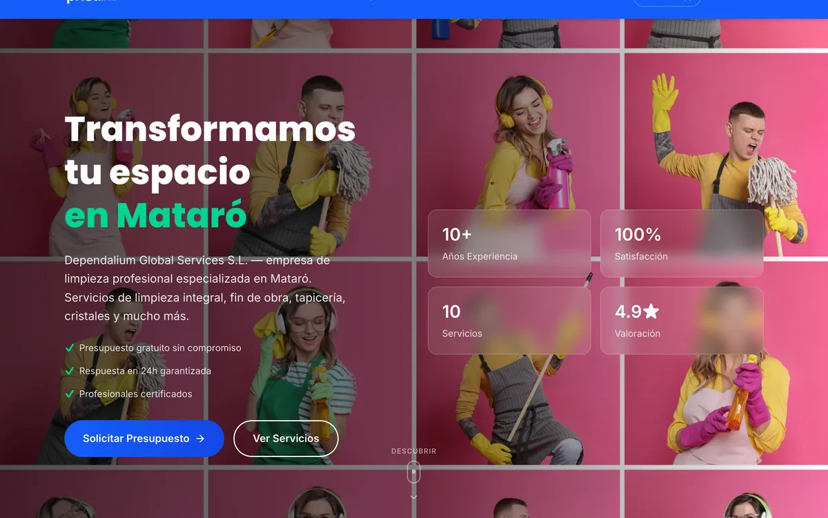 Portada de una web de limpieza integral y fin de obra en Mataró