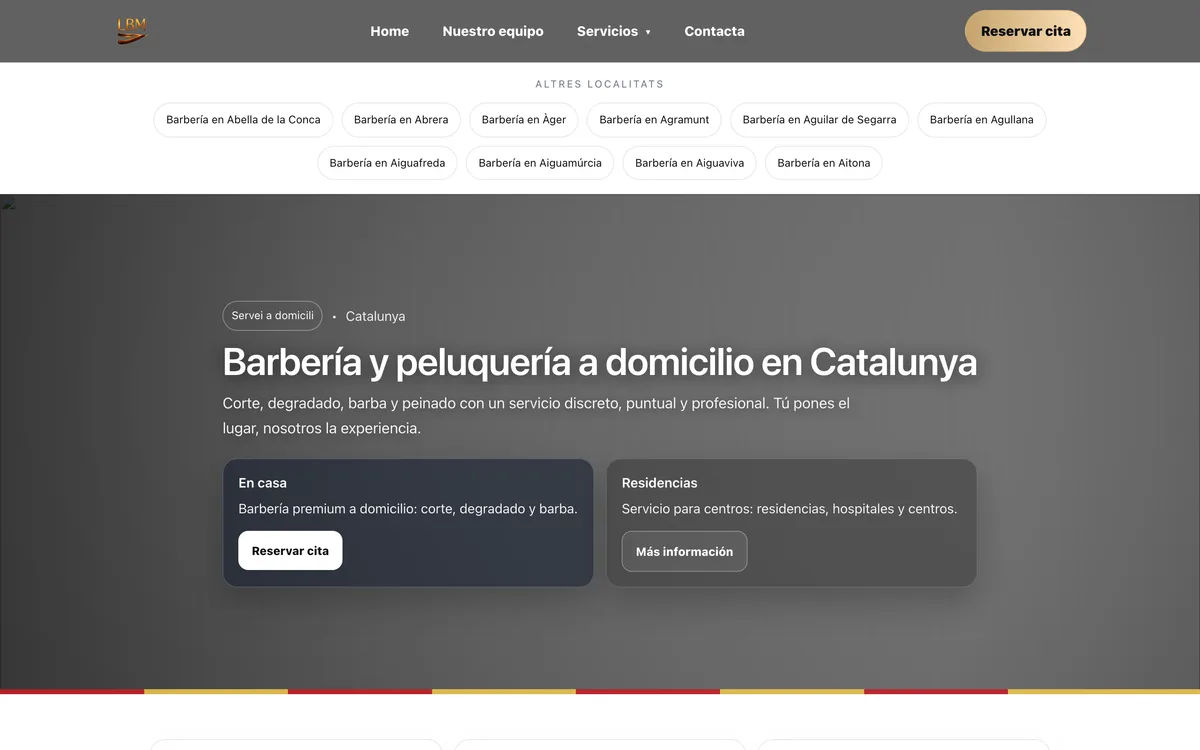 Portada de una web de barbería a domicilio en Catalunya