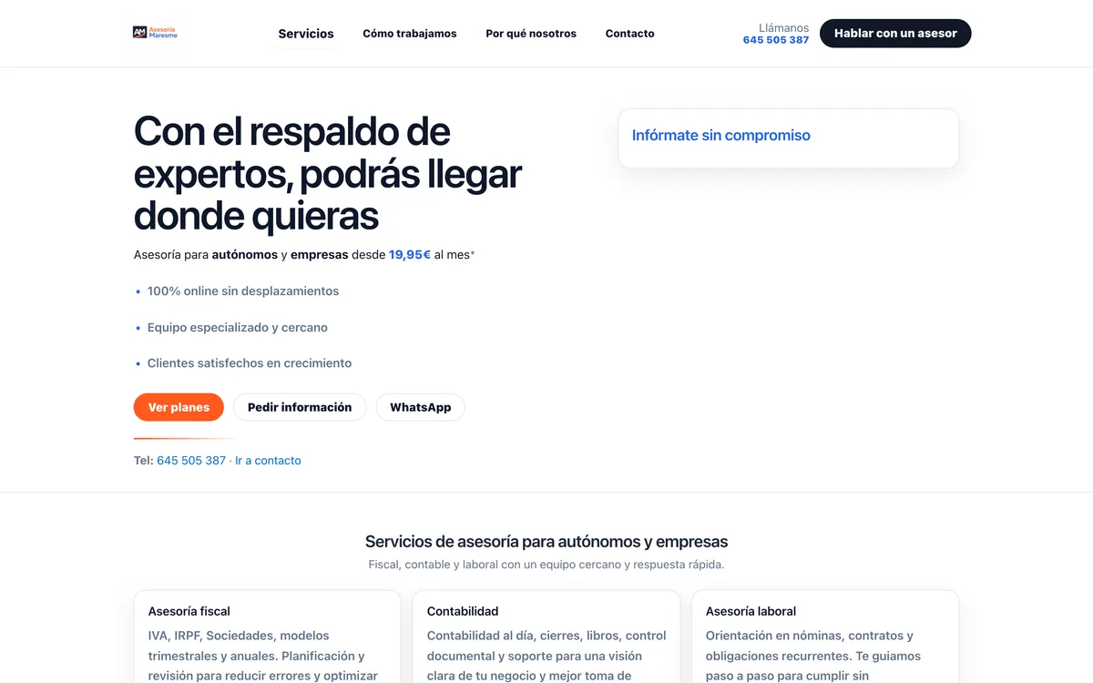 Portada de una web de asesoría fiscal y laboral en Maresme