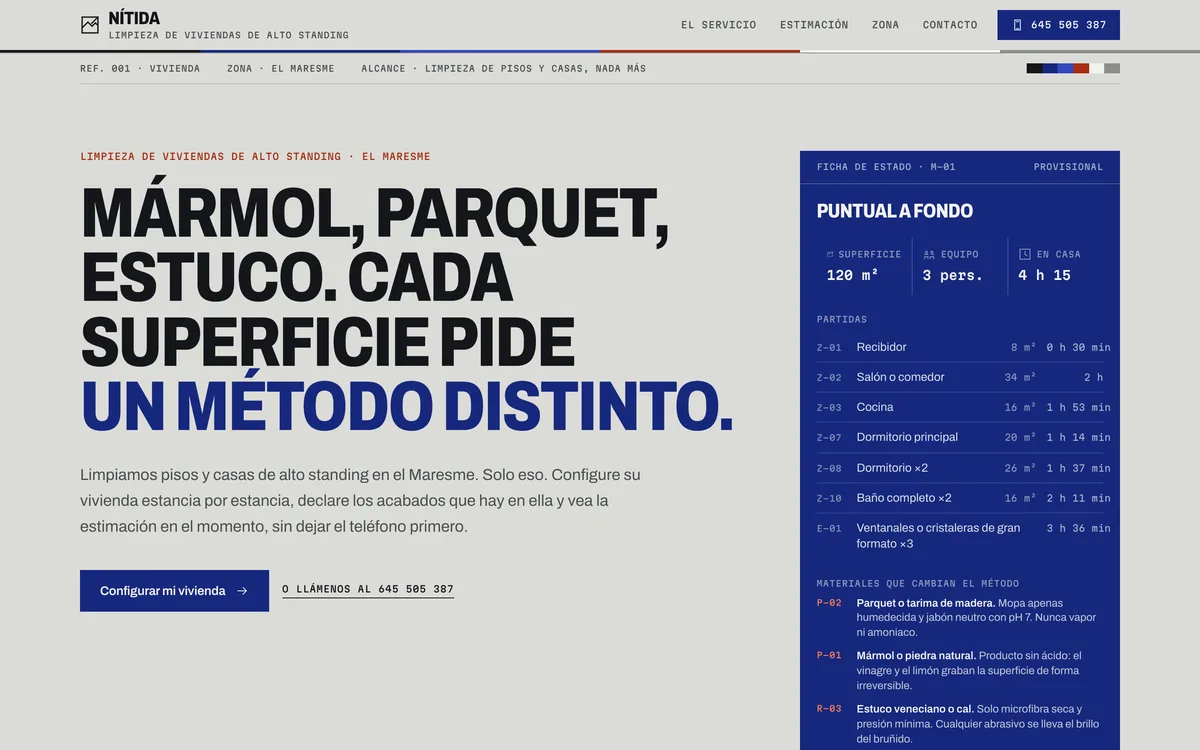 Portada de una web de limpieza de viviendas de alto standing en Maresme