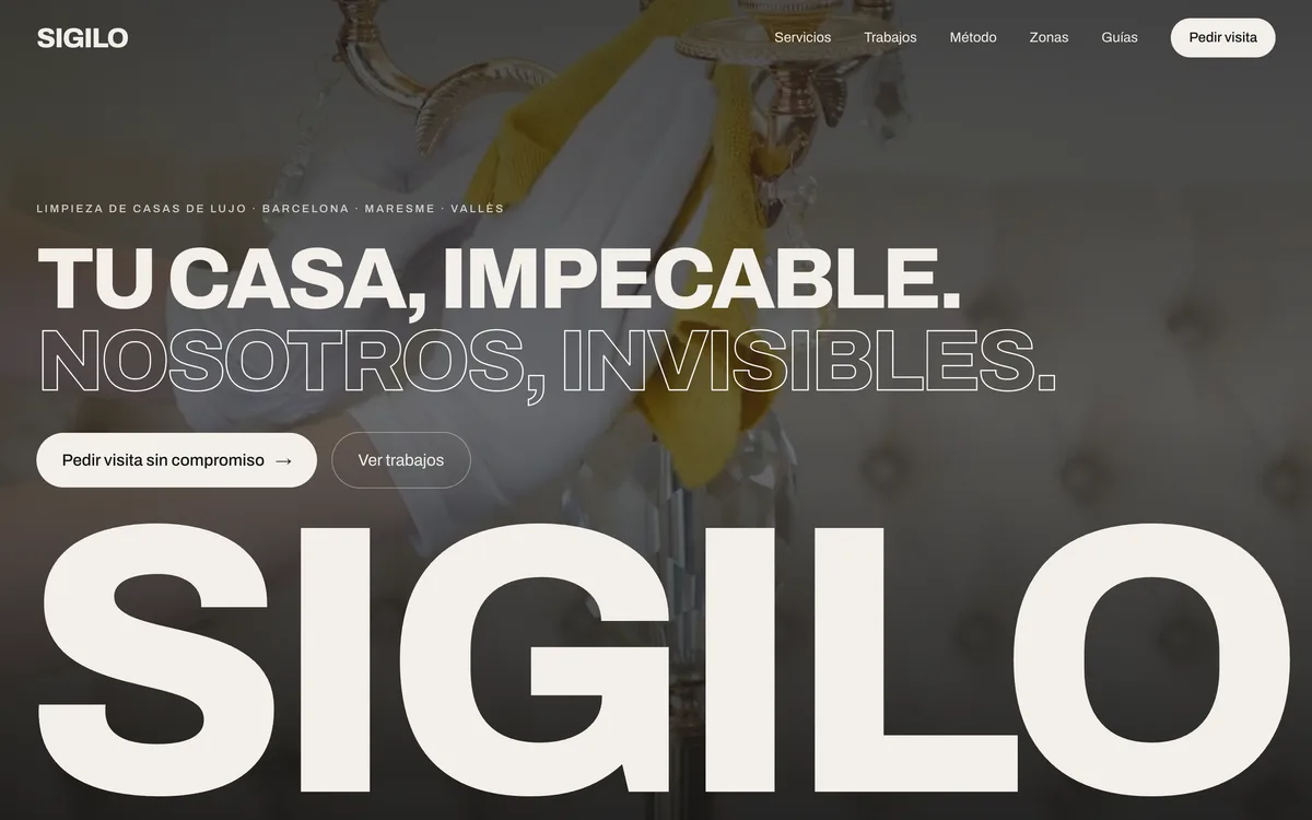 Portada de una web de limpieza de casas de lujo en Barcelona, Maresme y Vallès
