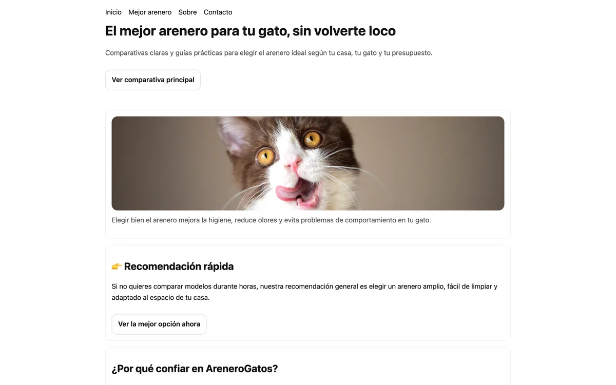 Portada de una web de comparativas para gatos en Nacional