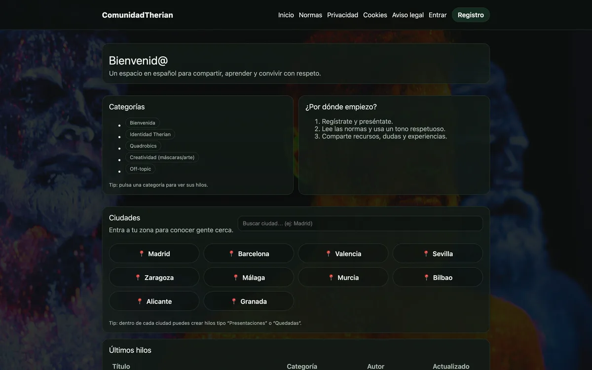 Portada de una web de comunidad y foros en Nacional