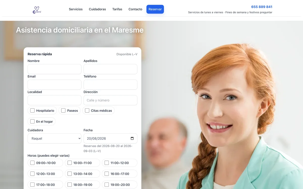 Portada de una web de asistencia domiciliaria en Maresme