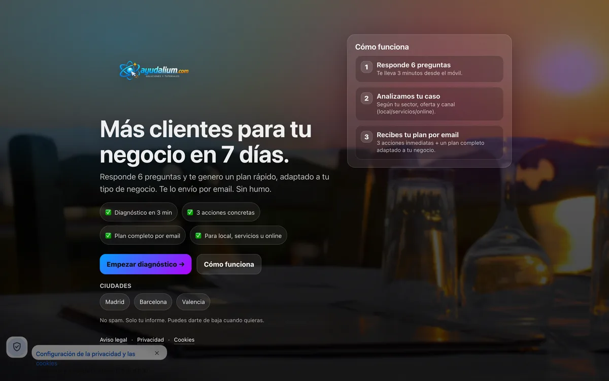 Portada de una web de captación de clientes para cuidados en Nacional