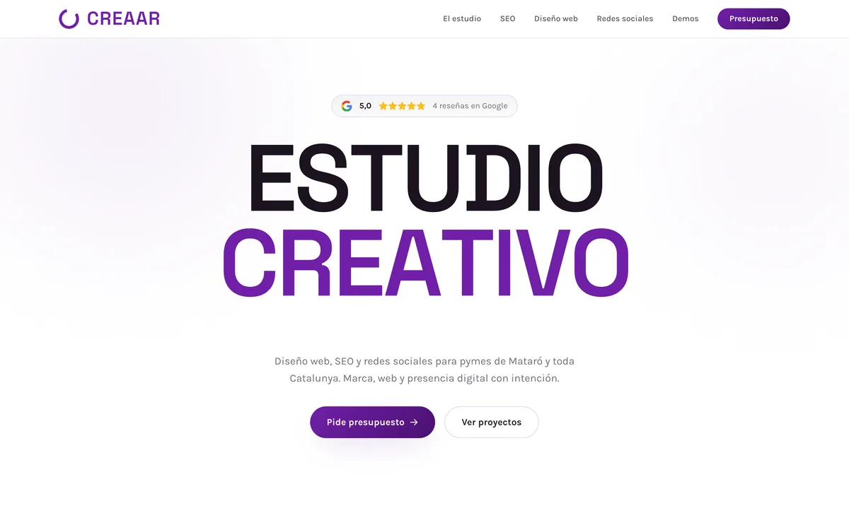 Portada de una web de estudio creativo en Mataró