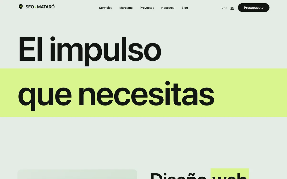 Portada de una web de consultoría seo en Mataró