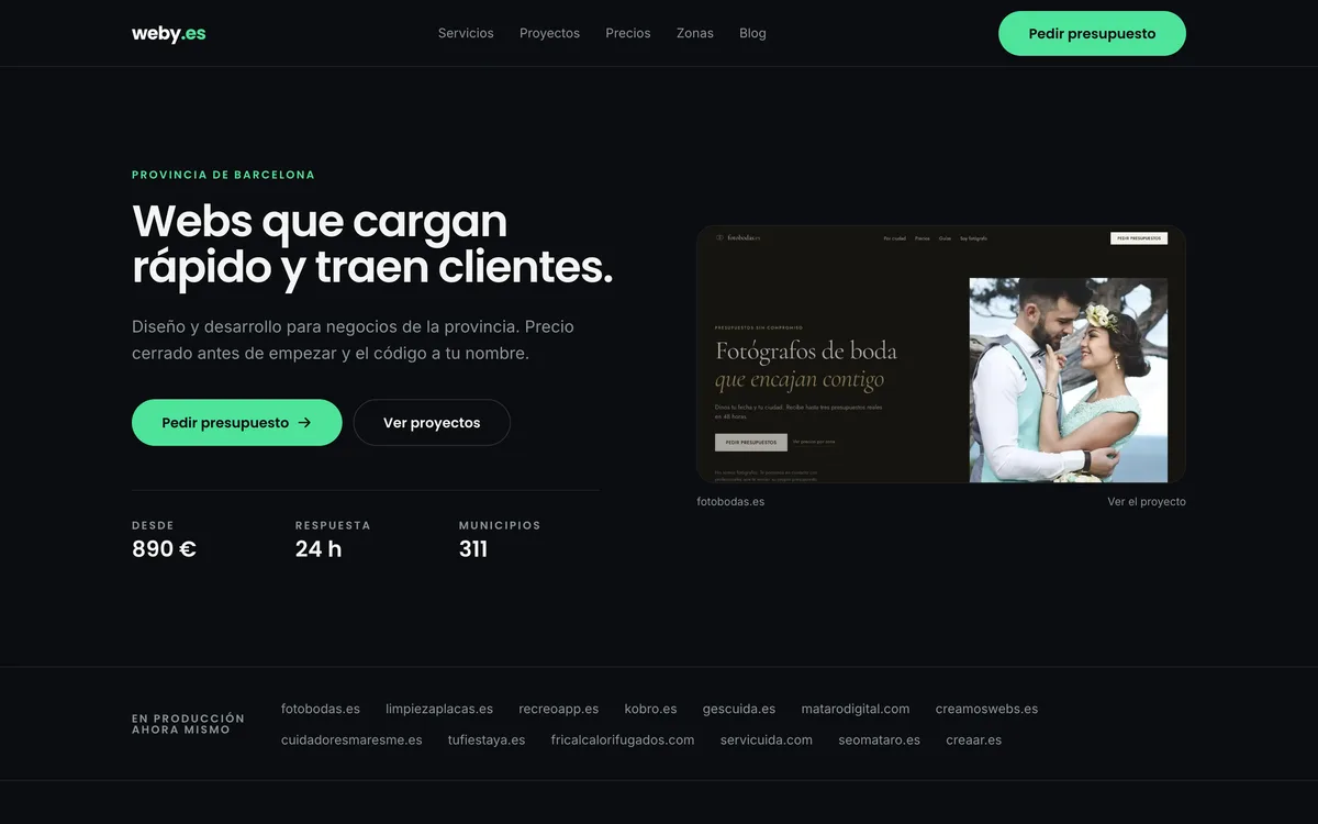 Portada de una web de webs a precio cerrado en Barcelona