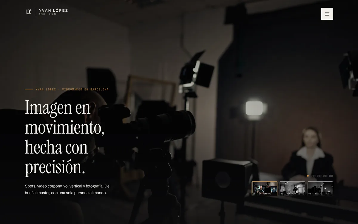 Portada de una web de vídeo corporativo y fotografía en Barcelona