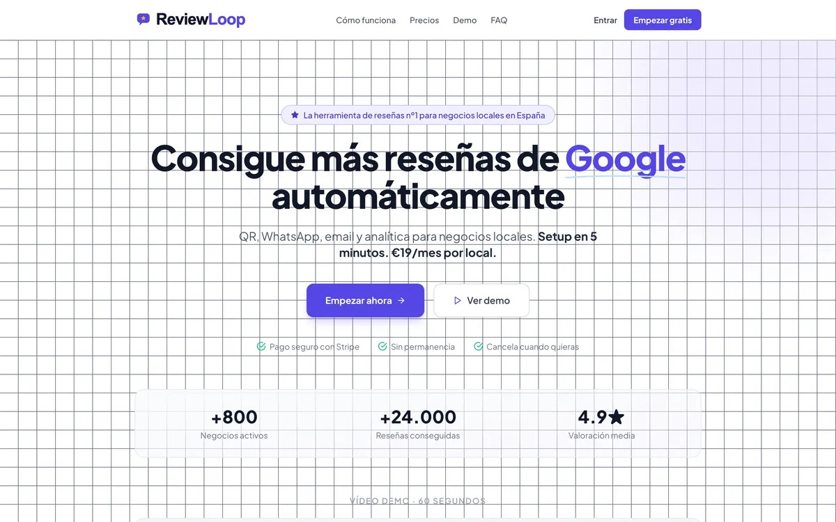 Portada de una web de reseñas de google automatizadas en Nacional