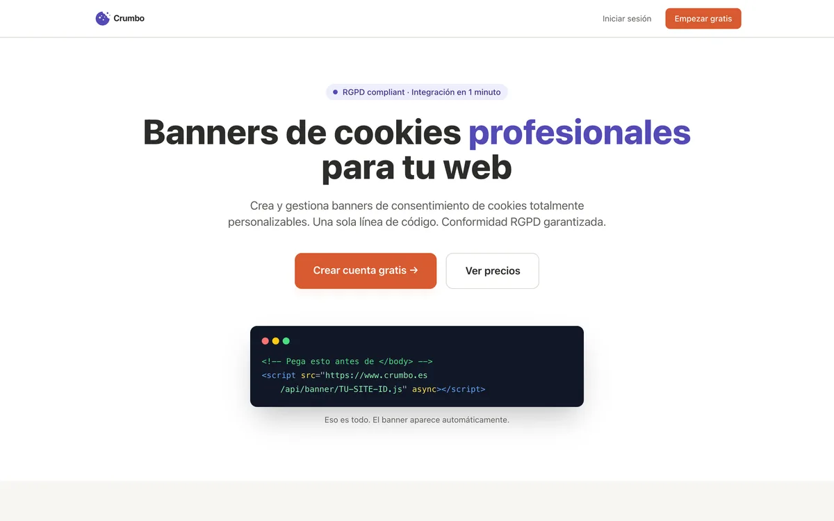 Portada de una web de banners de cookies conformes en Nacional