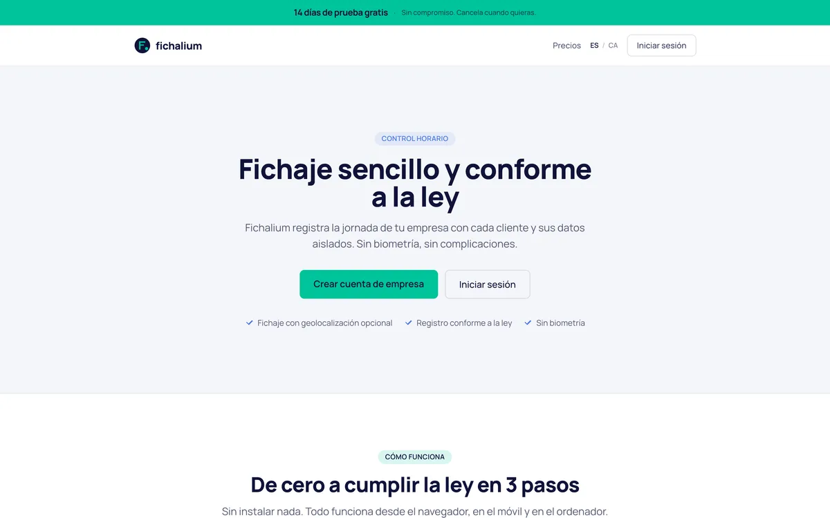 Portada de una web de control horario para empresas en Nacional