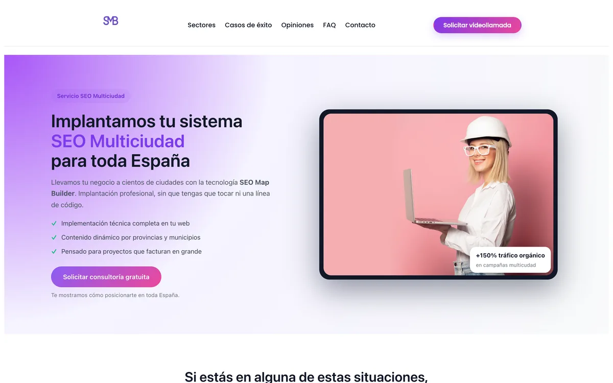 Portada de una web de seo por provincias y municipios en Nacional